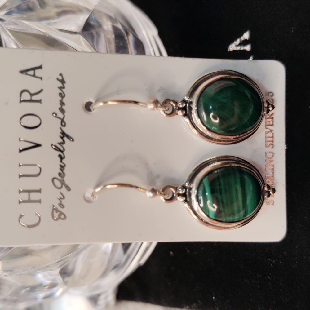 Malachite Earrings, 925 Sterling